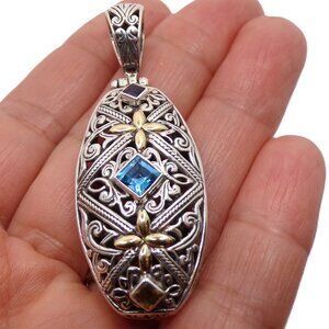 Bold Sterling Silver and 18K Gold Pendant | Blue Topaz, Citrine & Garnet